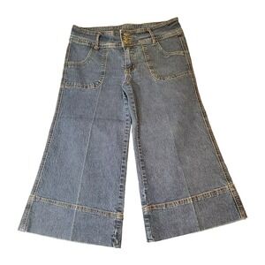 Drama Gold Jeans Womens 9/10 Denim 31x20 Wide Leg Capri Y2k Party Raver Skater